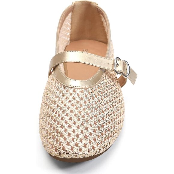 Women's Gold Mesh Ballet Flats Adjustable Strap Mary Jane Casual Office Shoes - Picture 2 of 6